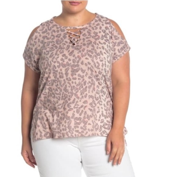 Democracy Tops - Democracy Leopard Print Cold Shoulder Top